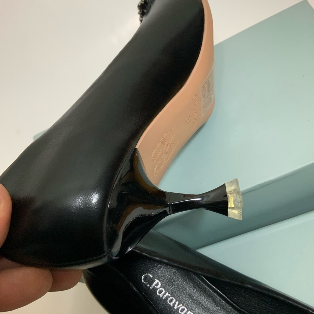 C.PARAVANO Black Crystal Buckle Pumps Size 6.5 US / 37 EU Kitten Heels Elegant - Picture 3 of 10